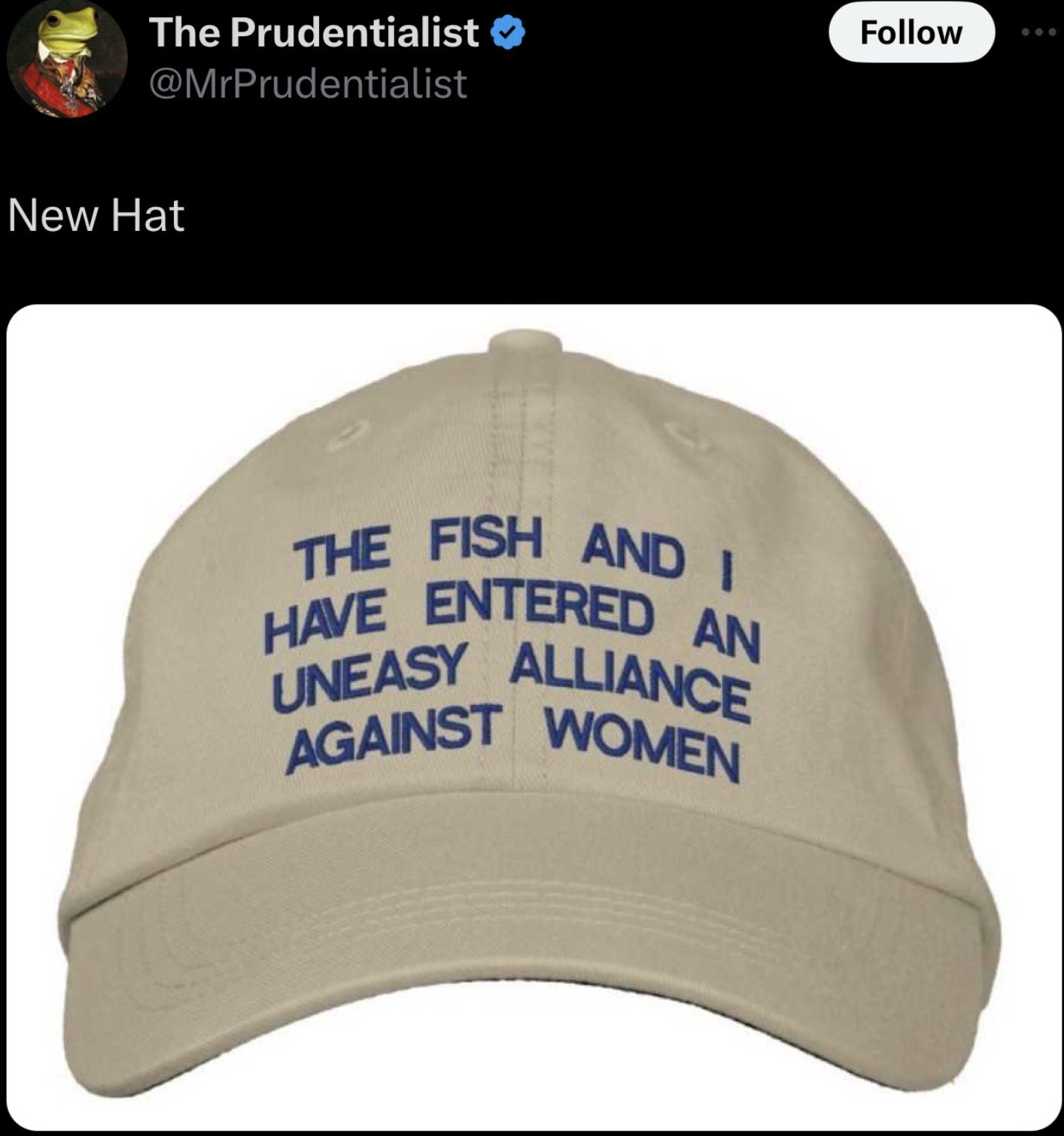 baseball cap - The Prudentialist New Hat The Fish And I Have Entered An Uneasy Alliance Against Women